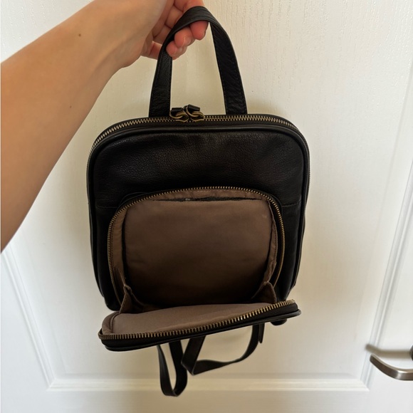 margot Black Leather Mini Backpack with Front Zip Pocket - Picture 4 of 5